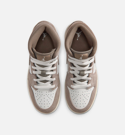 Air Jordan 1 Mid Grade School Shoes - Enigma Stone/Olive Grey/Summit White